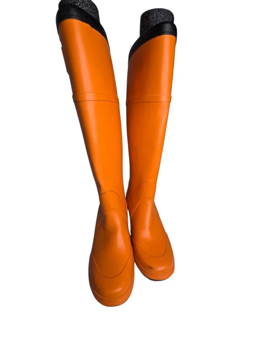 KORS Michael Kors Rain Boots Orange Wedge Buckle Knee High Tall Rubber Womens 8